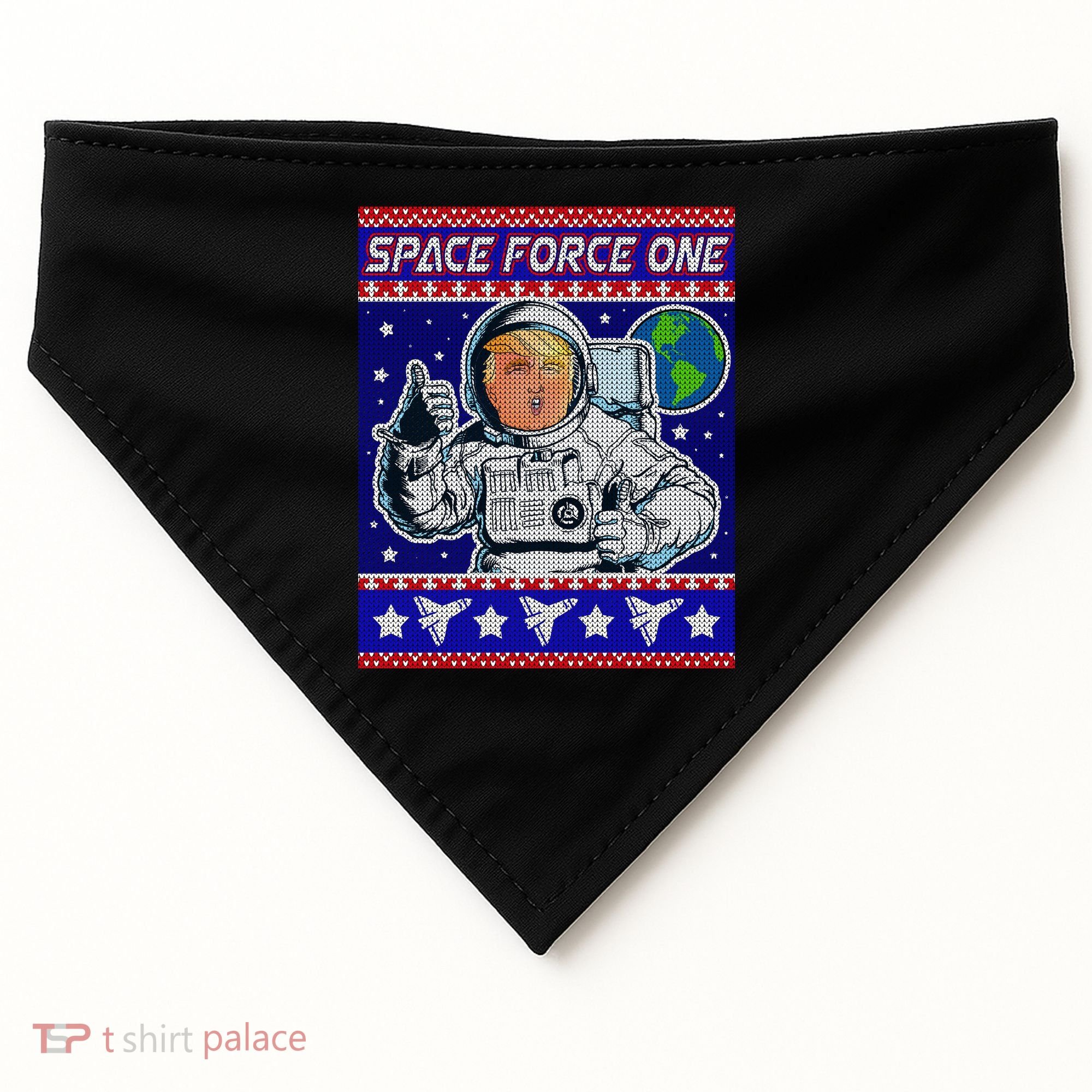 Trump Space Force One Ugly Christmas USA-Made Doggie Bandana