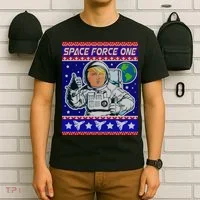 Trump Space Force One Ugly Christmas T-Shirt thumb 6