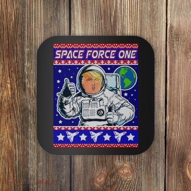 Trump Space Force One Ugly Christmas Coaster