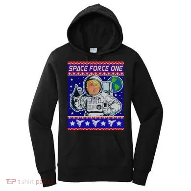 Trump Space Force One Ugly Christmas Women's Hoodie