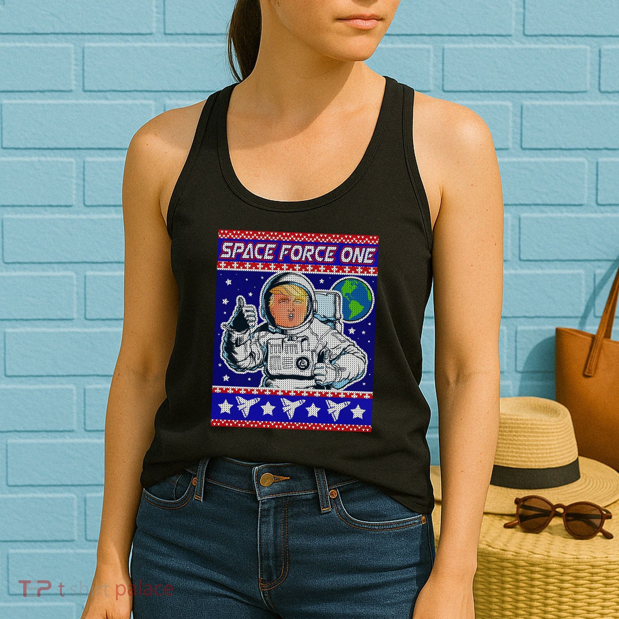 Trump Space Force One Ugly Christmas Women's Tank Top