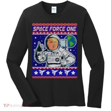 Trump Space Force One Ugly Christmas Women's Long Sleeve Shirt