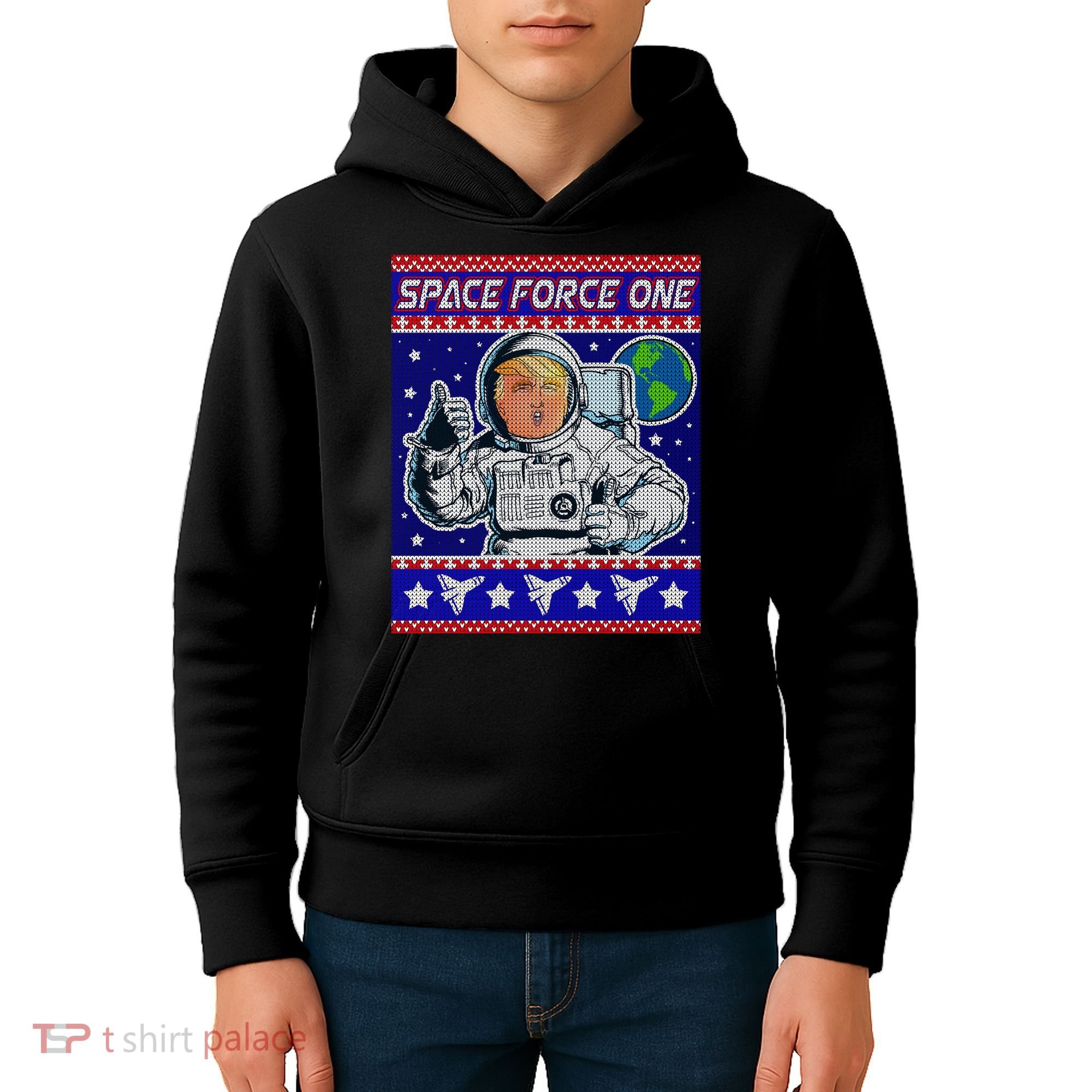 Trump Space Force One Ugly Christmas Kids Hoodie