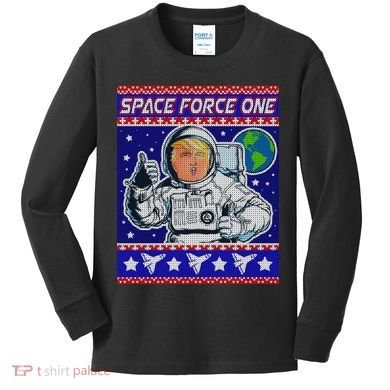 Trump Space Force One Ugly Christmas Kids Long Sleeve Shirt