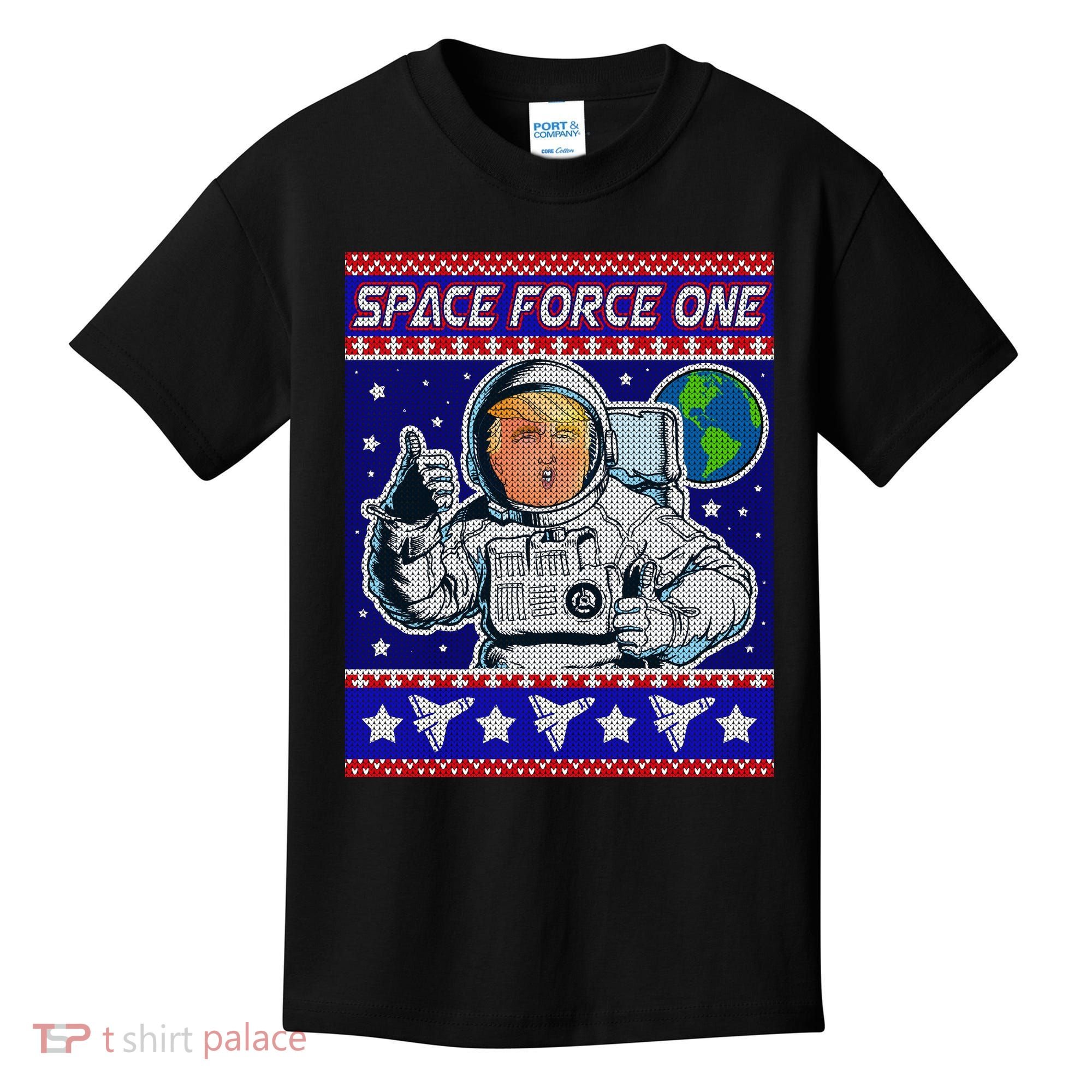Trump Space Force One Ugly Christmas Kids T-Shirt