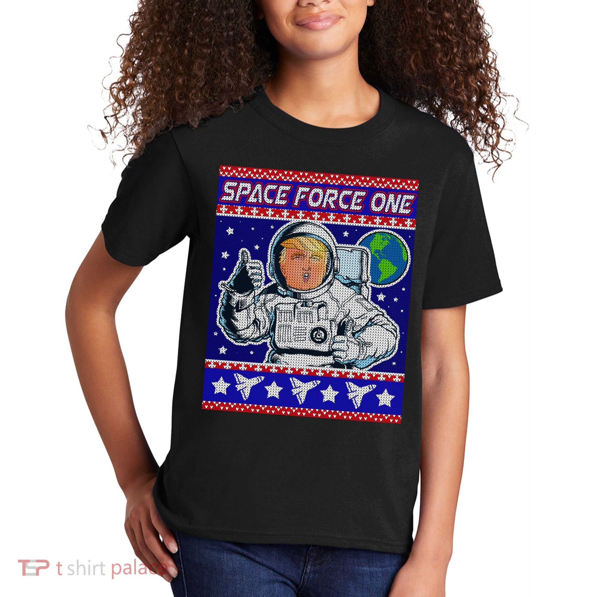 Trump Space Force One Ugly Christmas Kids T-Shirt