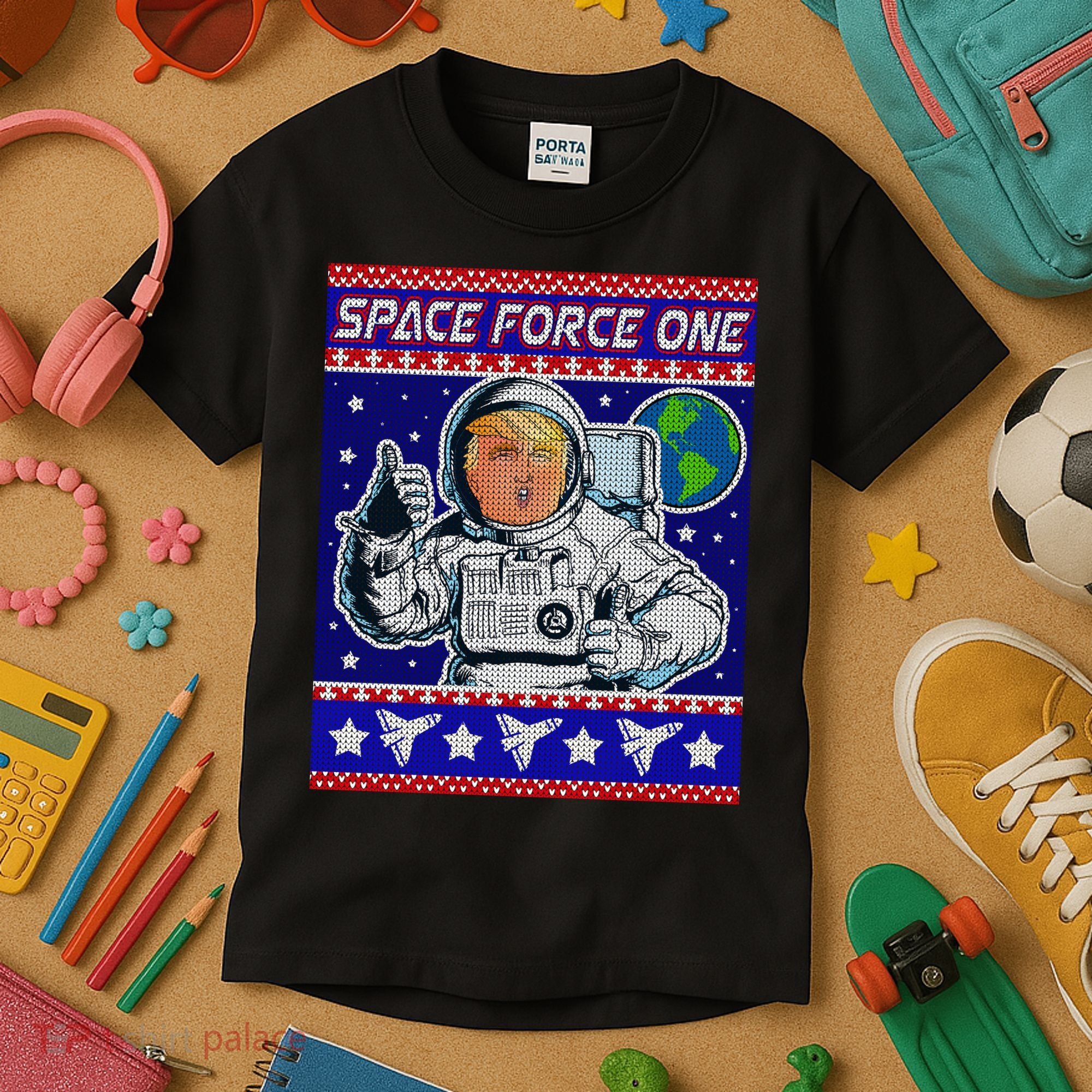 Trump Space Force One Ugly Christmas Kids T-Shirt