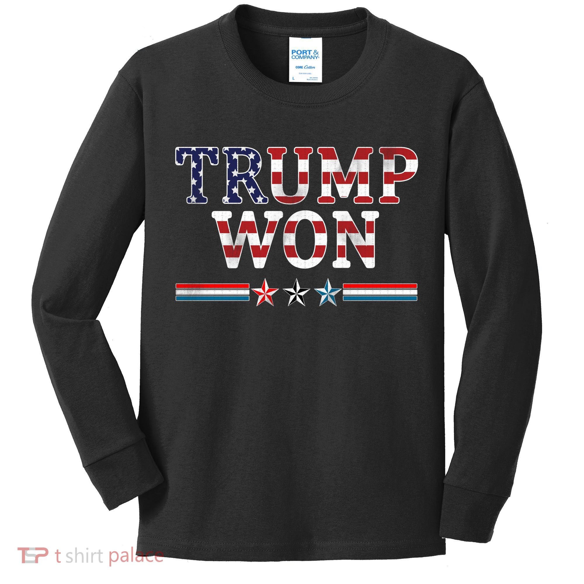 Trump Won American Flag Pro Republican Kids Long Sleeve Shirt