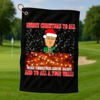 Trump Yuge Merry Chrsitmas To All & Build A Wall Golf Towel thumb 1