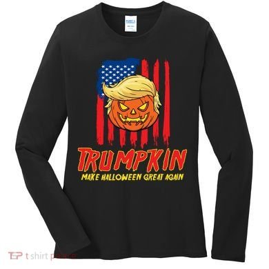Trumpkin American Flag Make Halloween Great Again Women's Long Sleeve Shirt