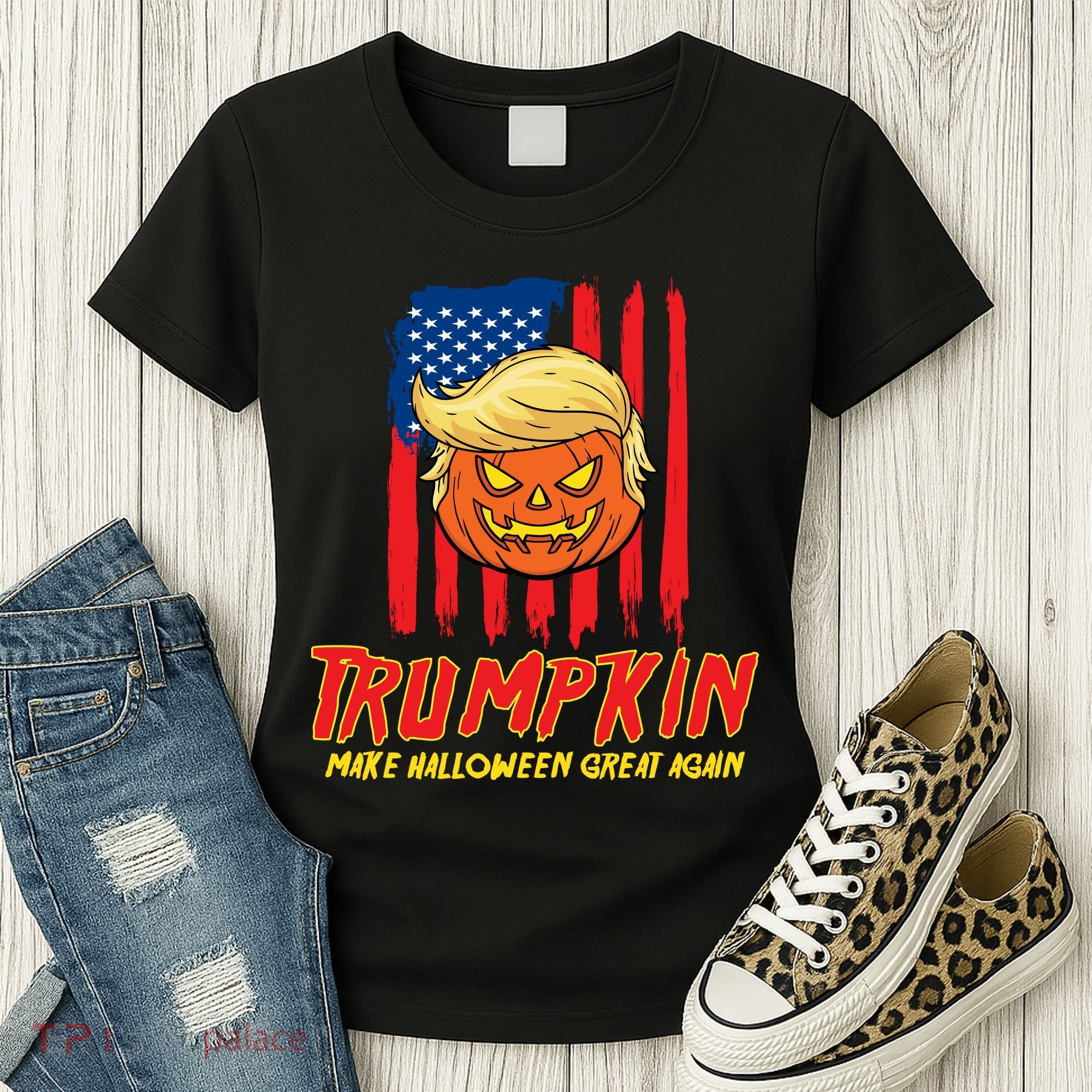 Trumpkin American Flag Make Halloween Great Again Women's T-Shirt
