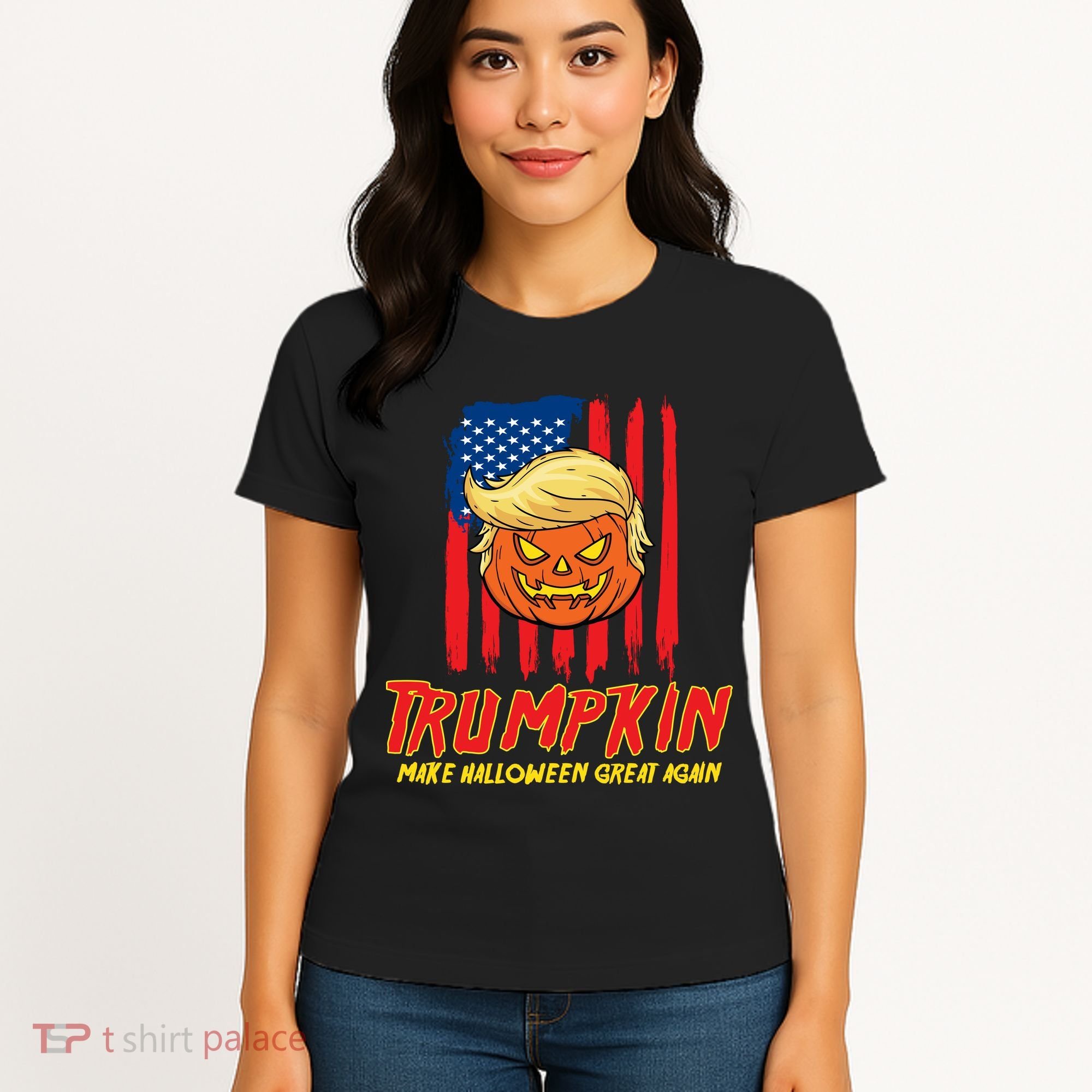 Trumpkin American Flag Make Halloween Great Again Women's T-Shirt