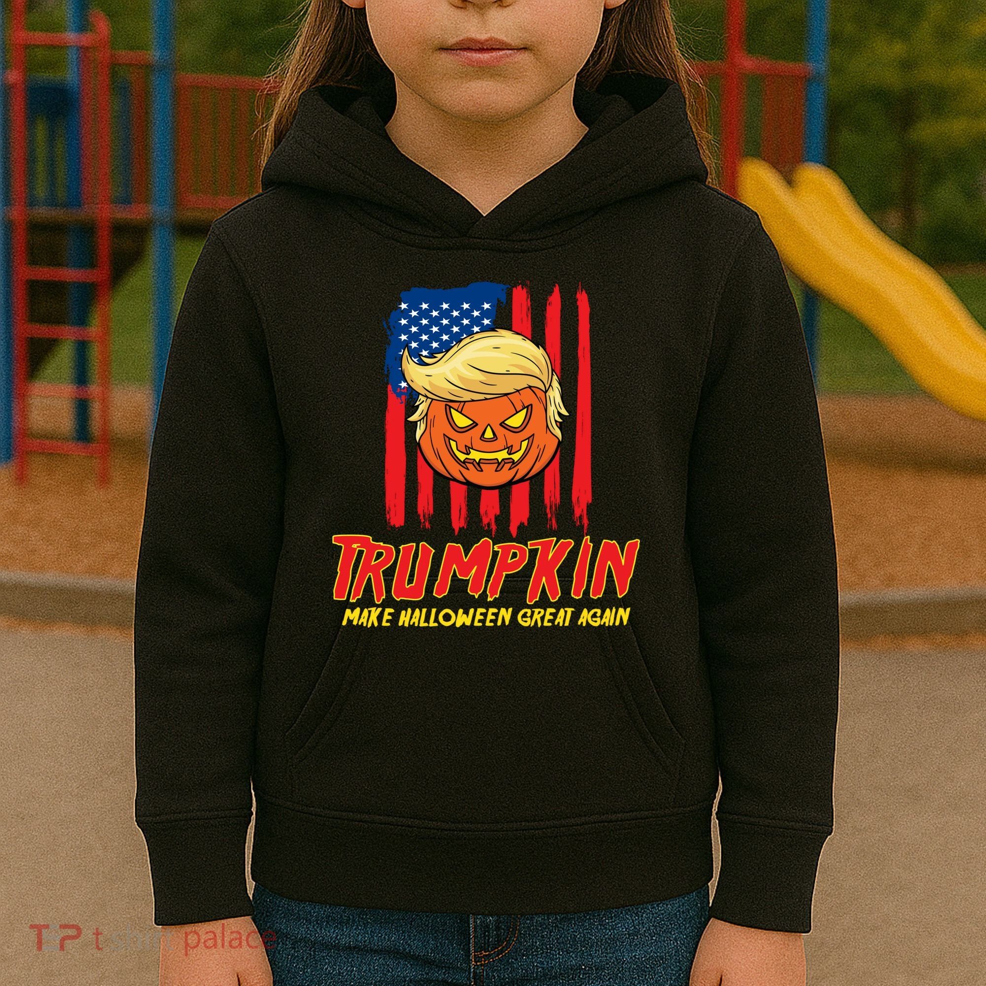 Trumpkin American Flag Make Halloween Great Again Kids Hoodie