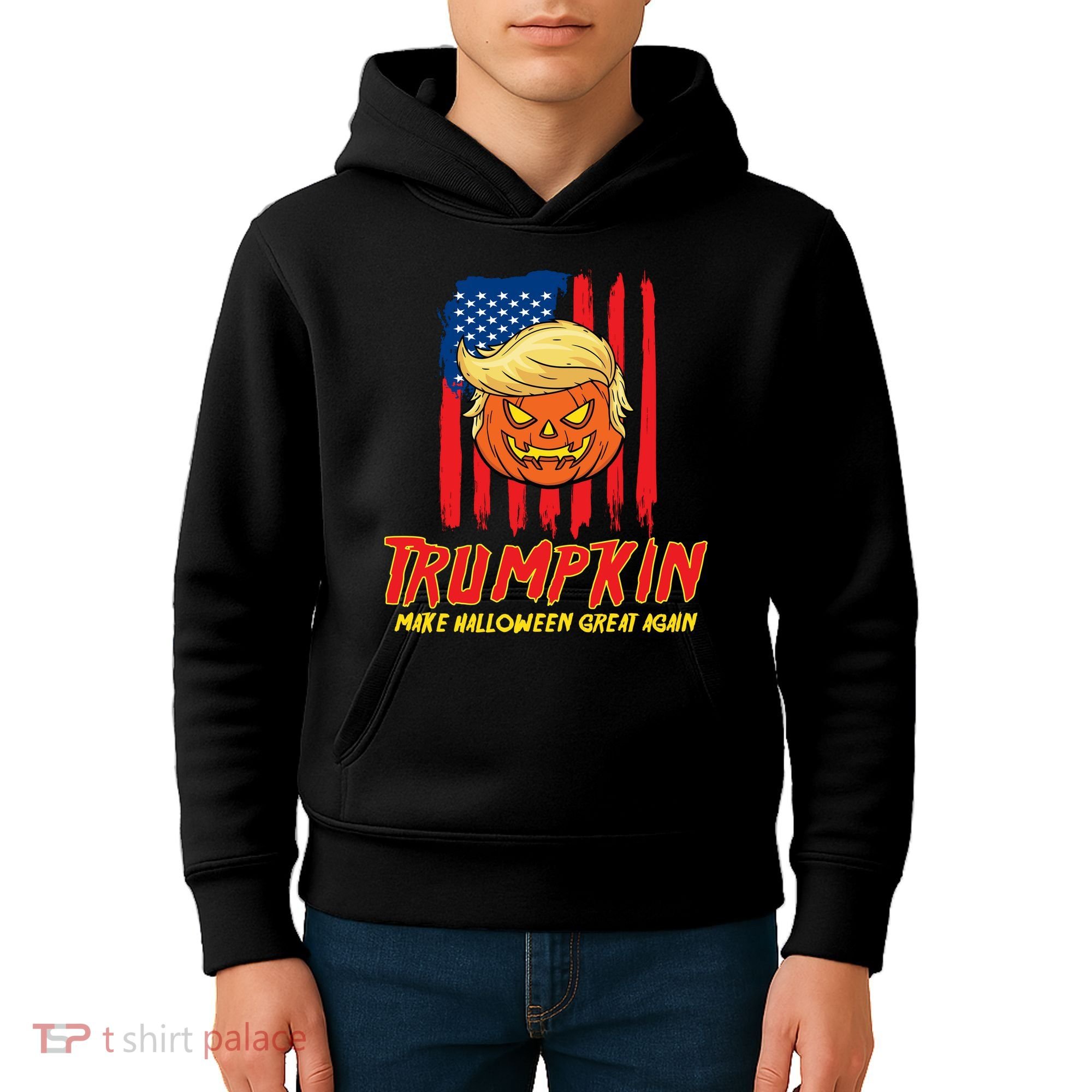 Trumpkin American Flag Make Halloween Great Again Kids Hoodie
