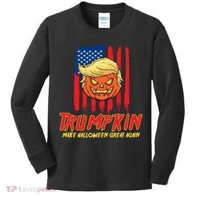 Trumpkin American Flag Make Halloween Great Again Kids Long Sleeve Shirt