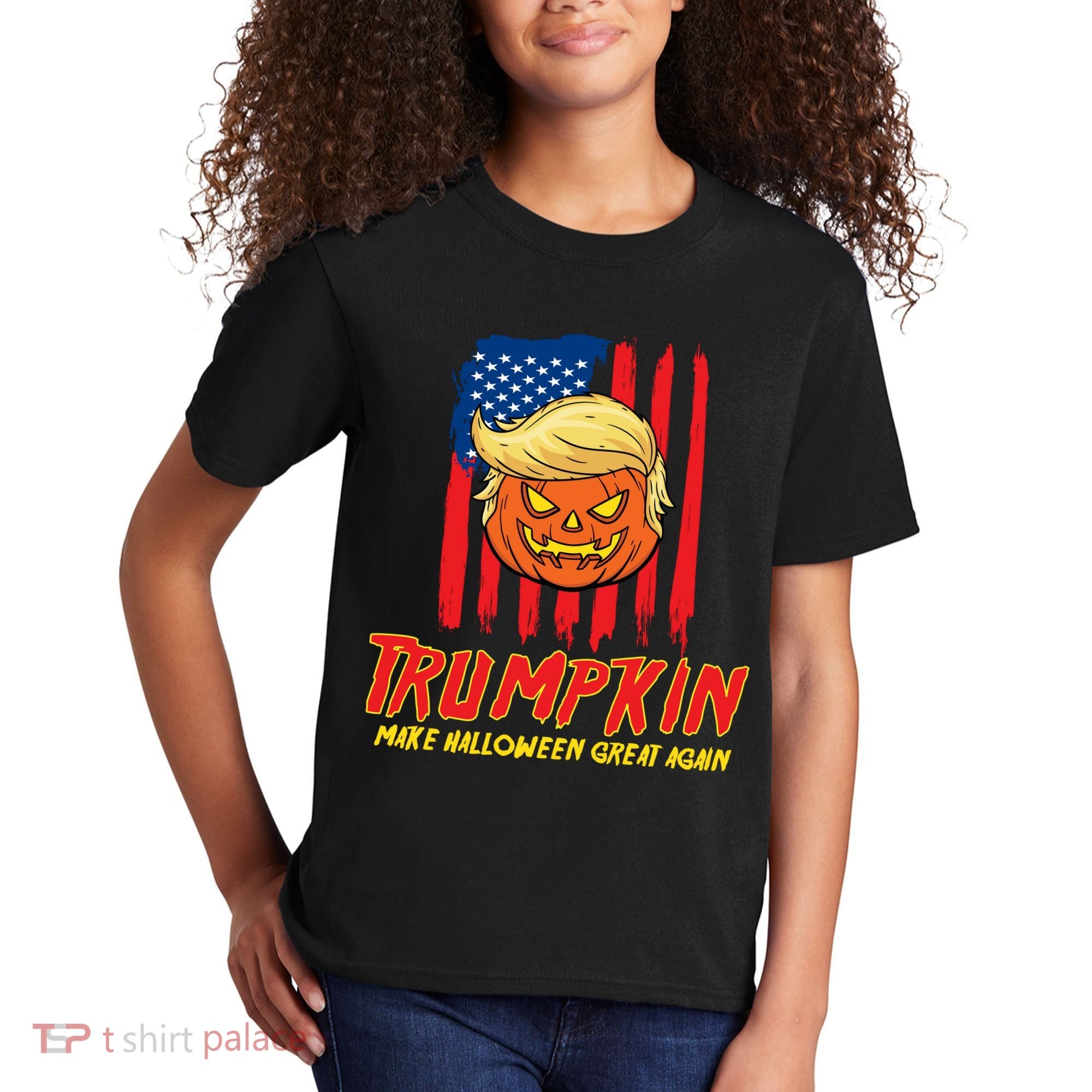 Trumpkin American Flag Make Halloween Great Again Kids T-Shirt