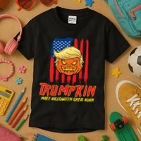 Trumpkin American Flag Make Halloween Great Again Kids T-Shirt thumb 3