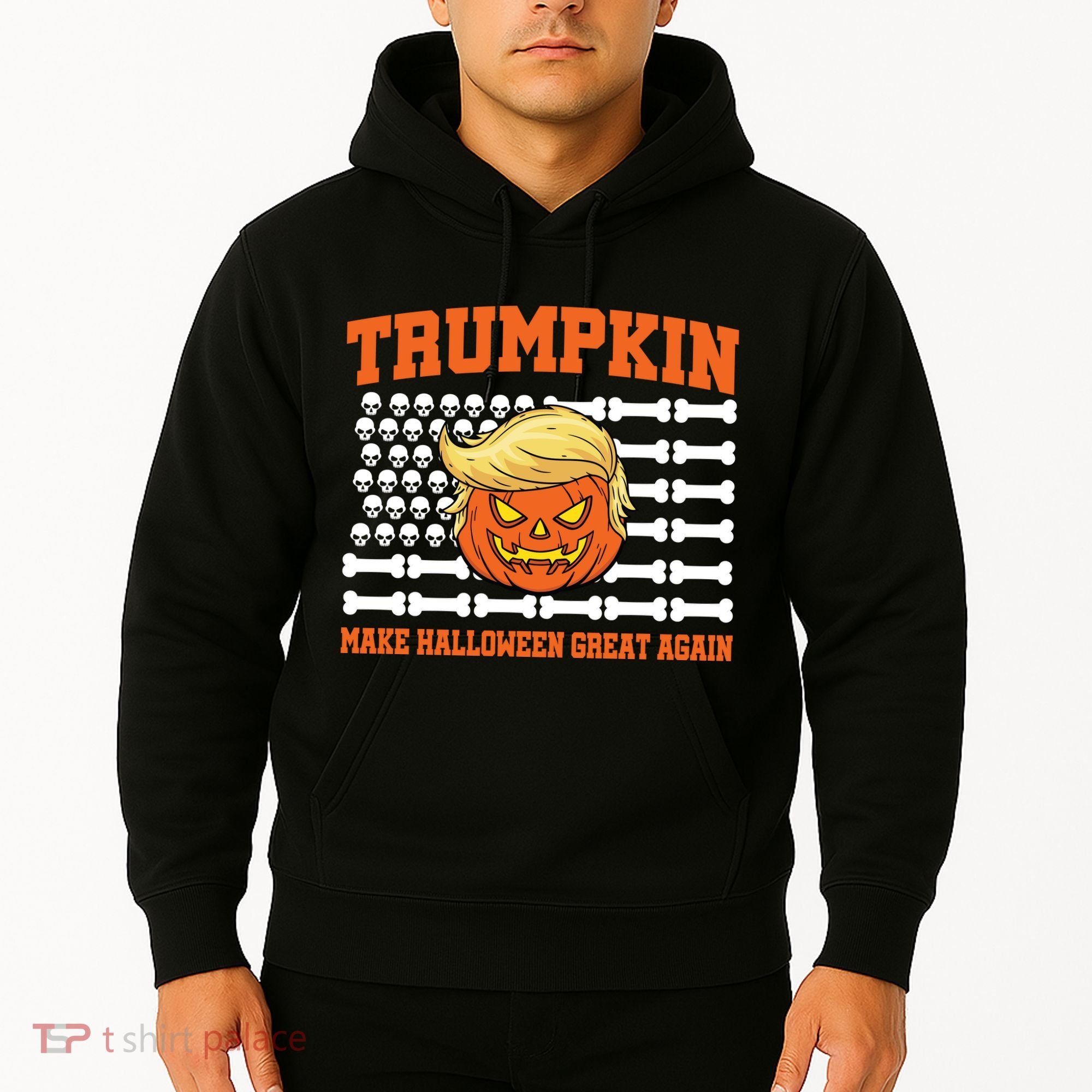 Trumpkin Make Halloween Great Again Skull Bone Flag Hoodie