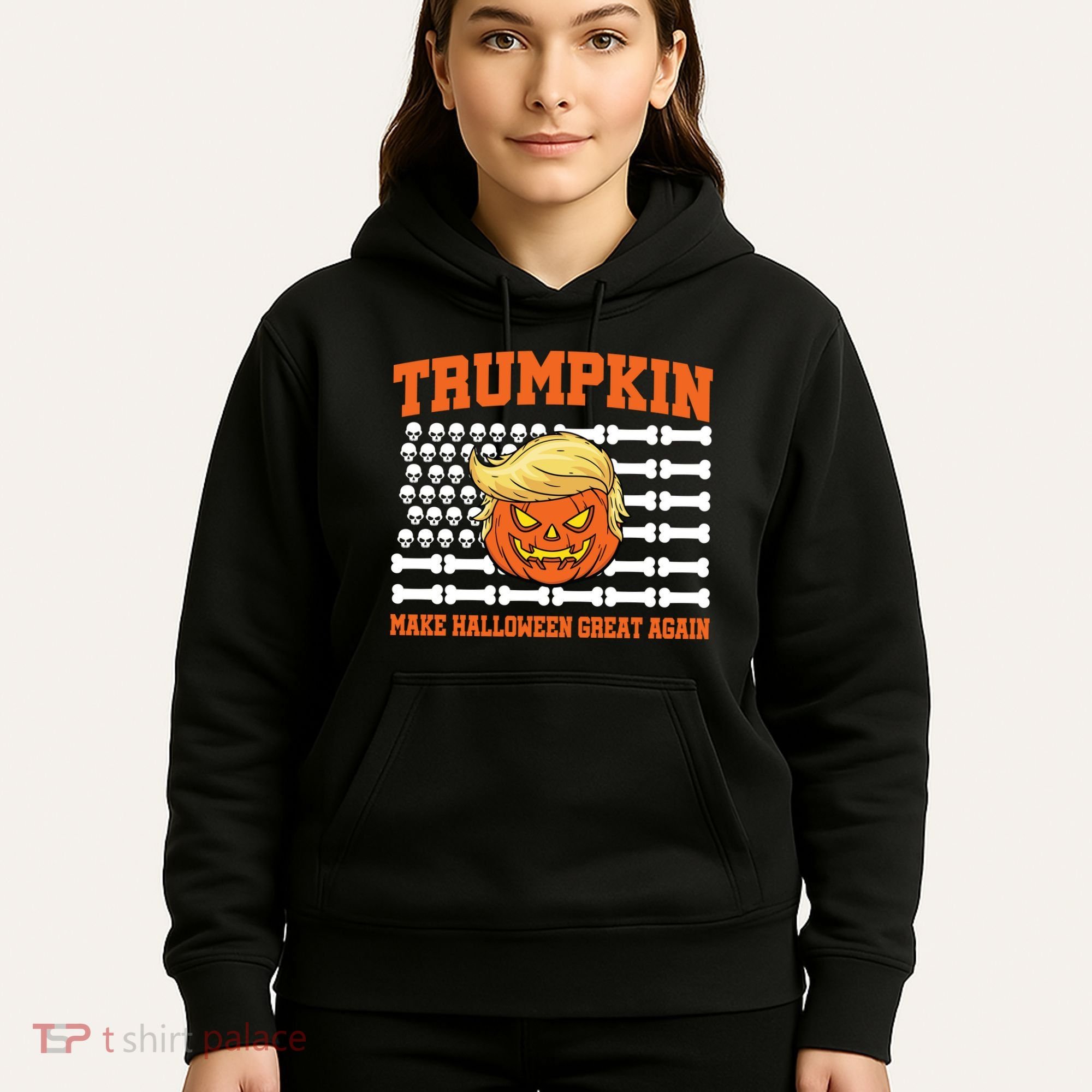 Trumpkin Make Halloween Great Again Skull Bone Flag Hoodie