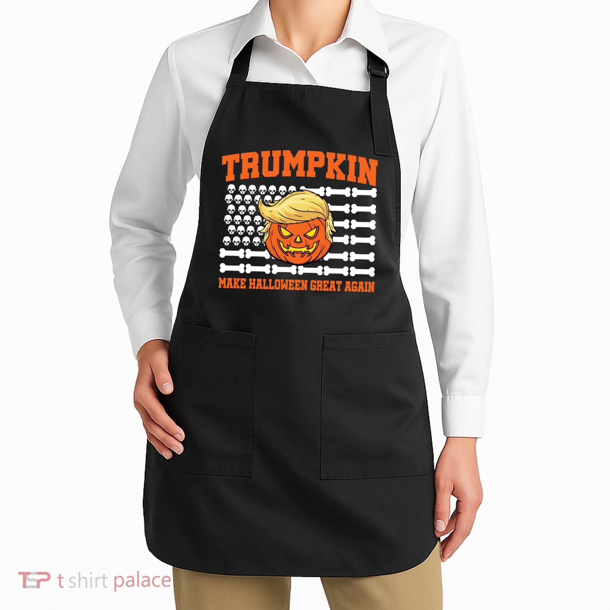 Trumpkin Make Halloween Great Again Skull Bone Flag Apron
