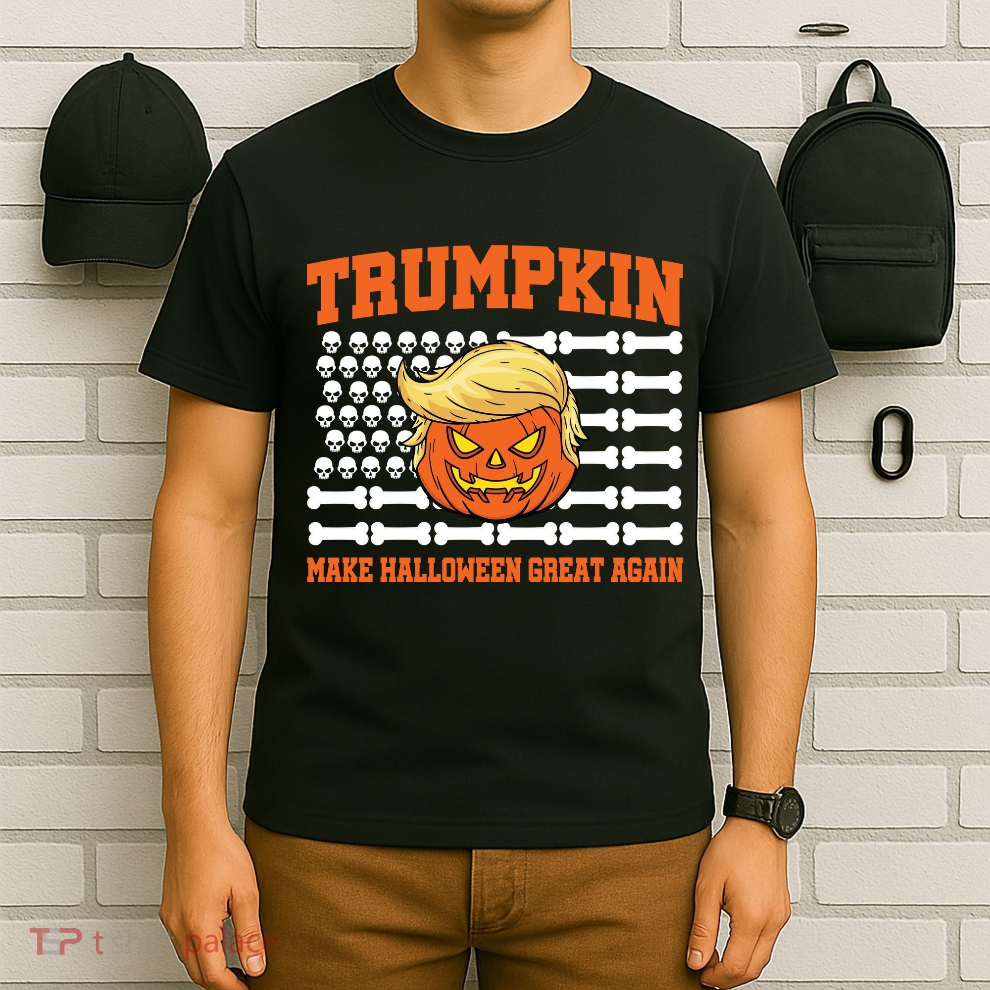 Trumpkin Make Halloween Great Again Skull Bone Flag T-Shirt