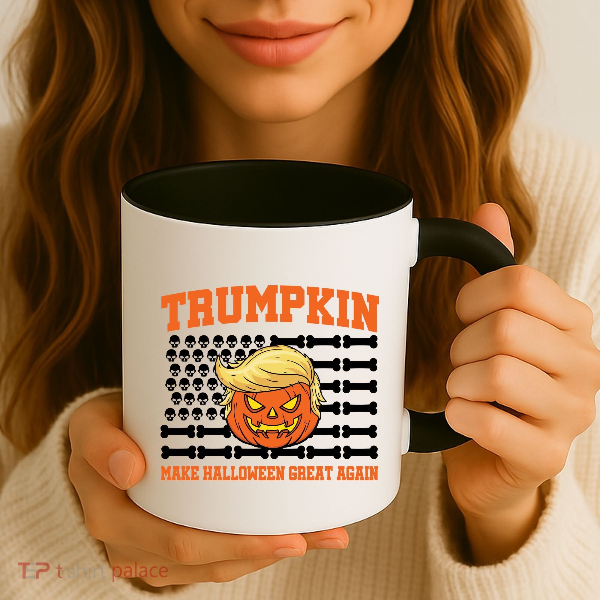 Trumpkin Make Halloween Great Again Skull Bone Flag Coffee Mug
