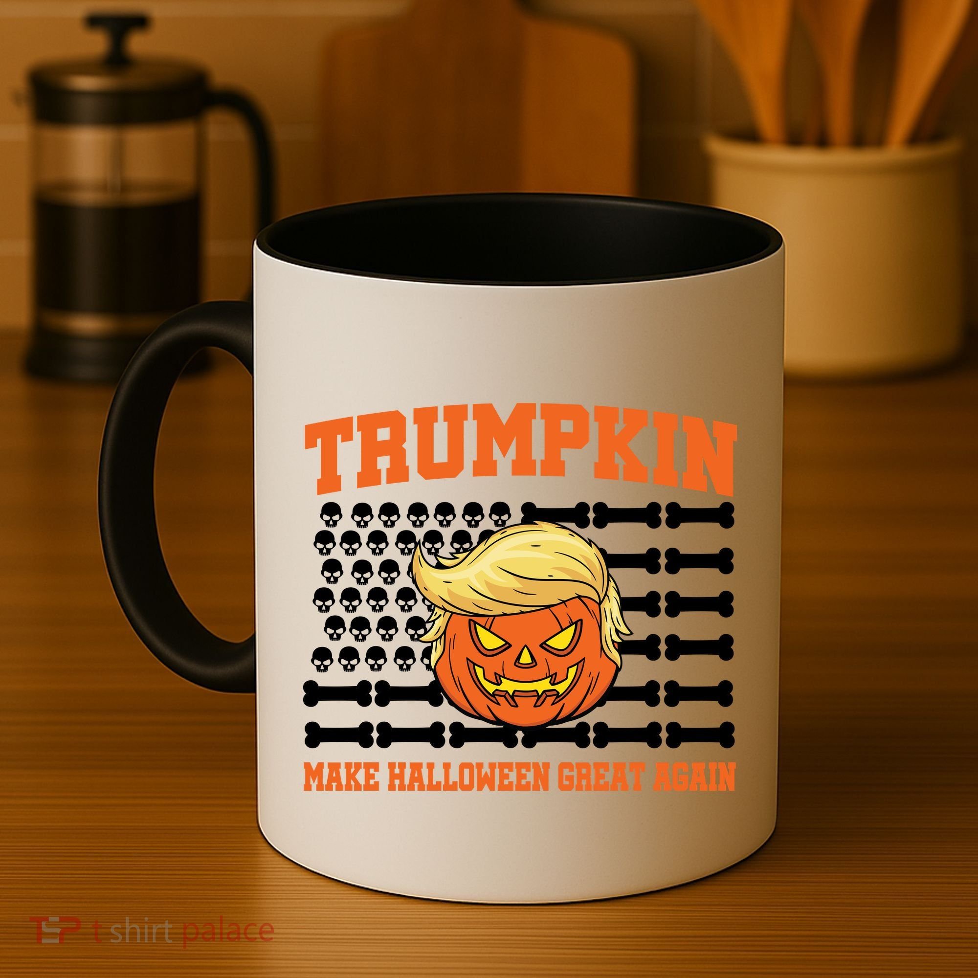 Trumpkin Make Halloween Great Again Skull Bone Flag Coffee Mug