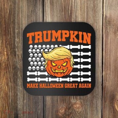 Trumpkin Make Halloween Great Again Skull Bone Flag Coaster