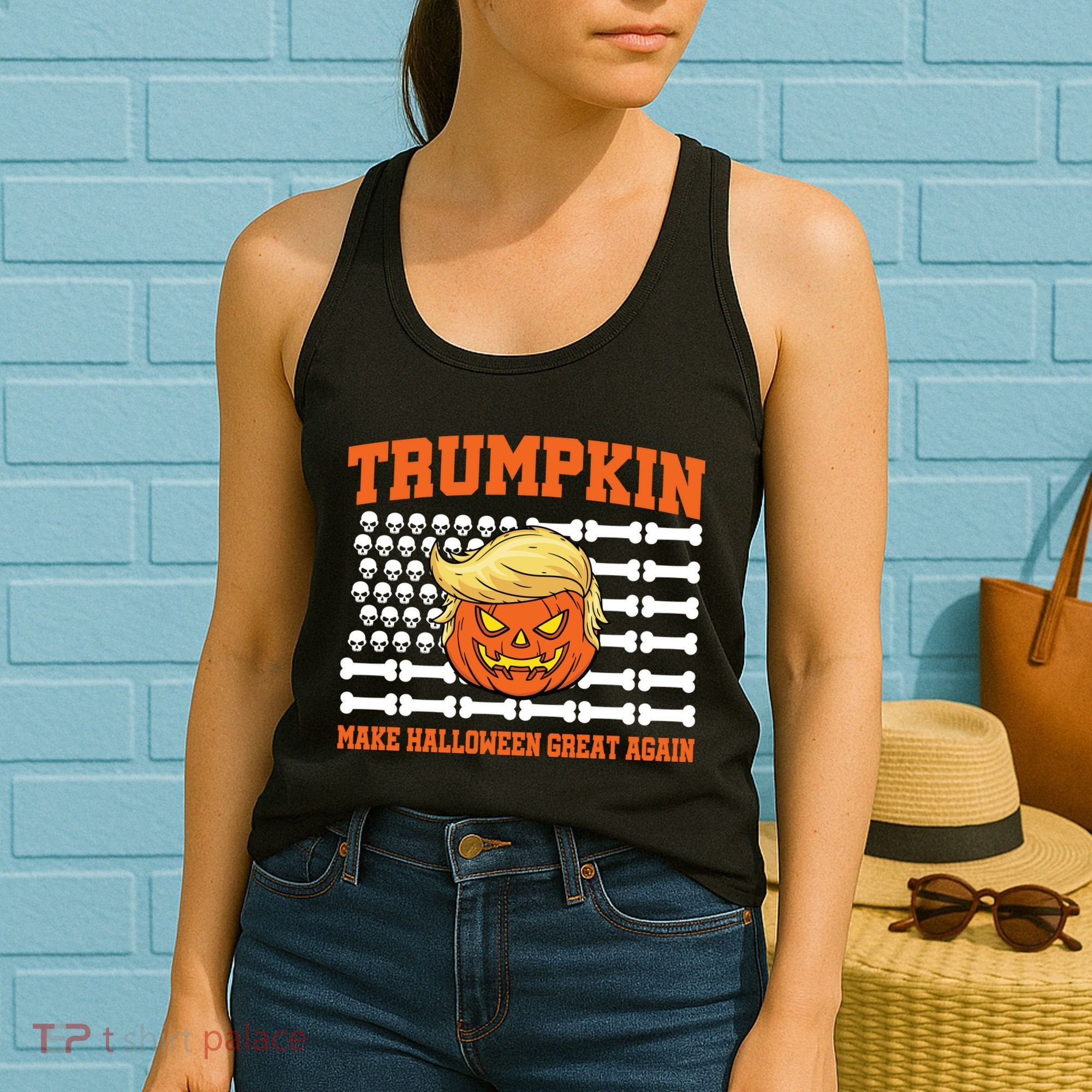 Trumpkin Make Halloween Great Again Skull Bone Flag Women's Tank Top