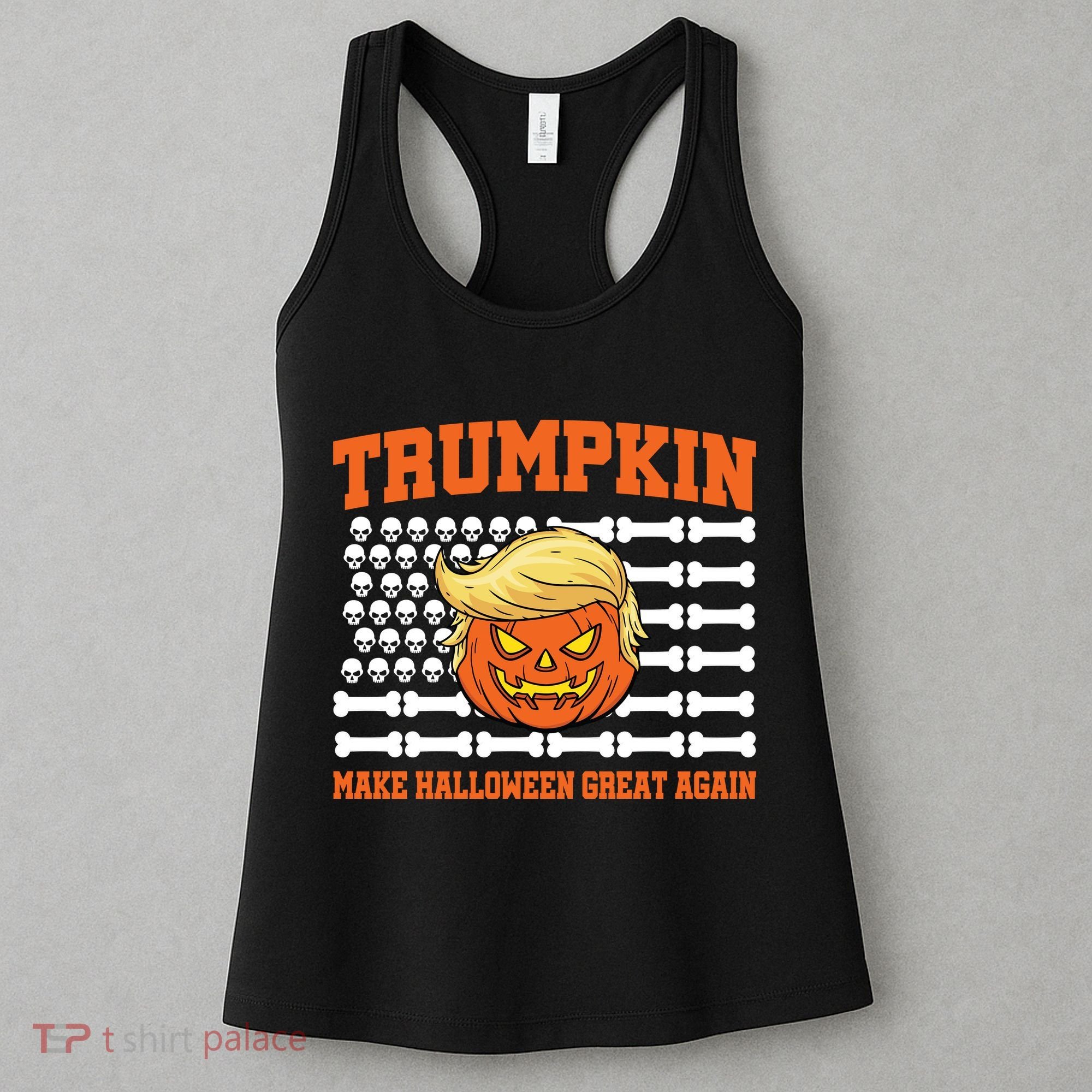 Trumpkin Make Halloween Great Again Skull Bone Flag Women's Tank Top