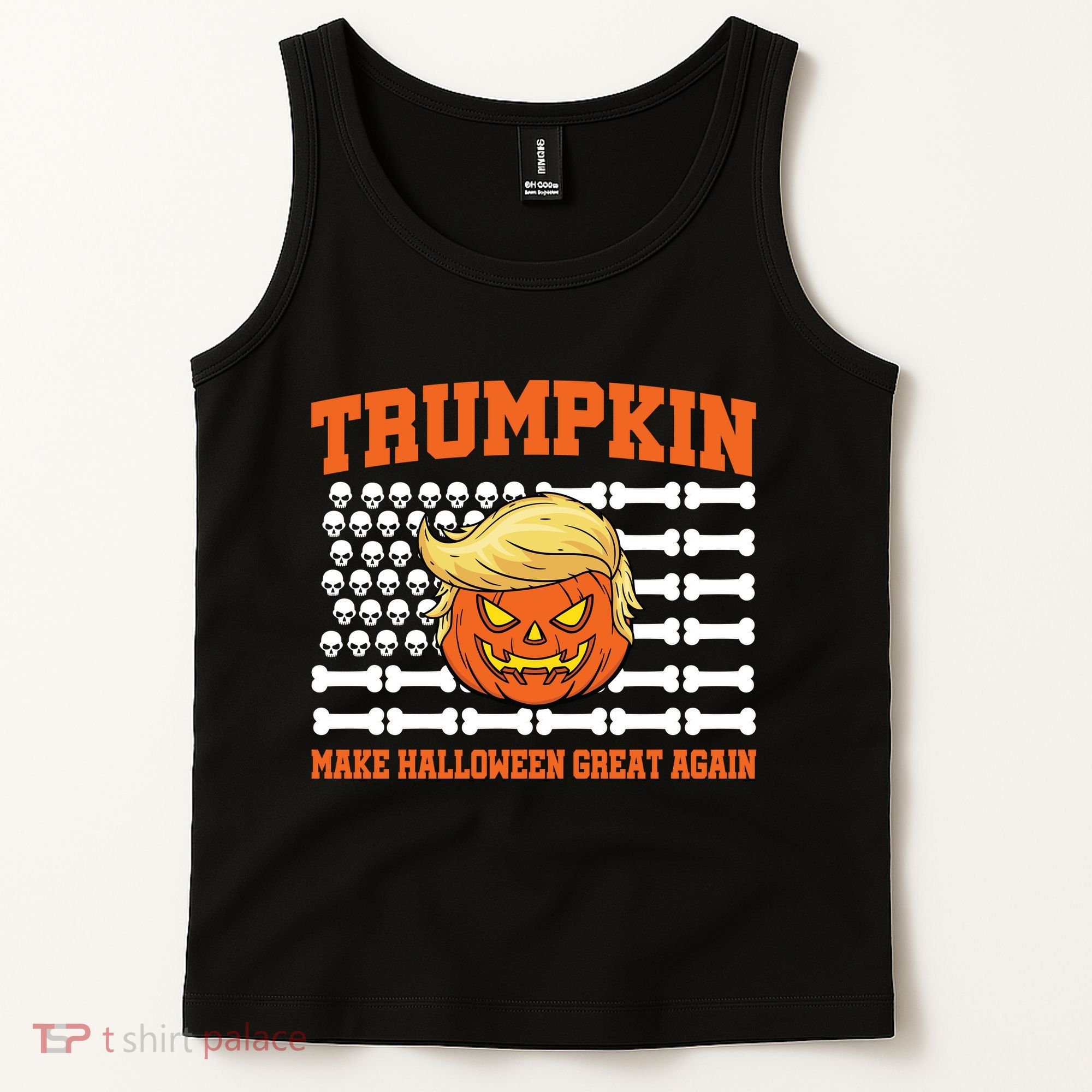 Trumpkin Make Halloween Great Again Skull Bone Flag Tank Top