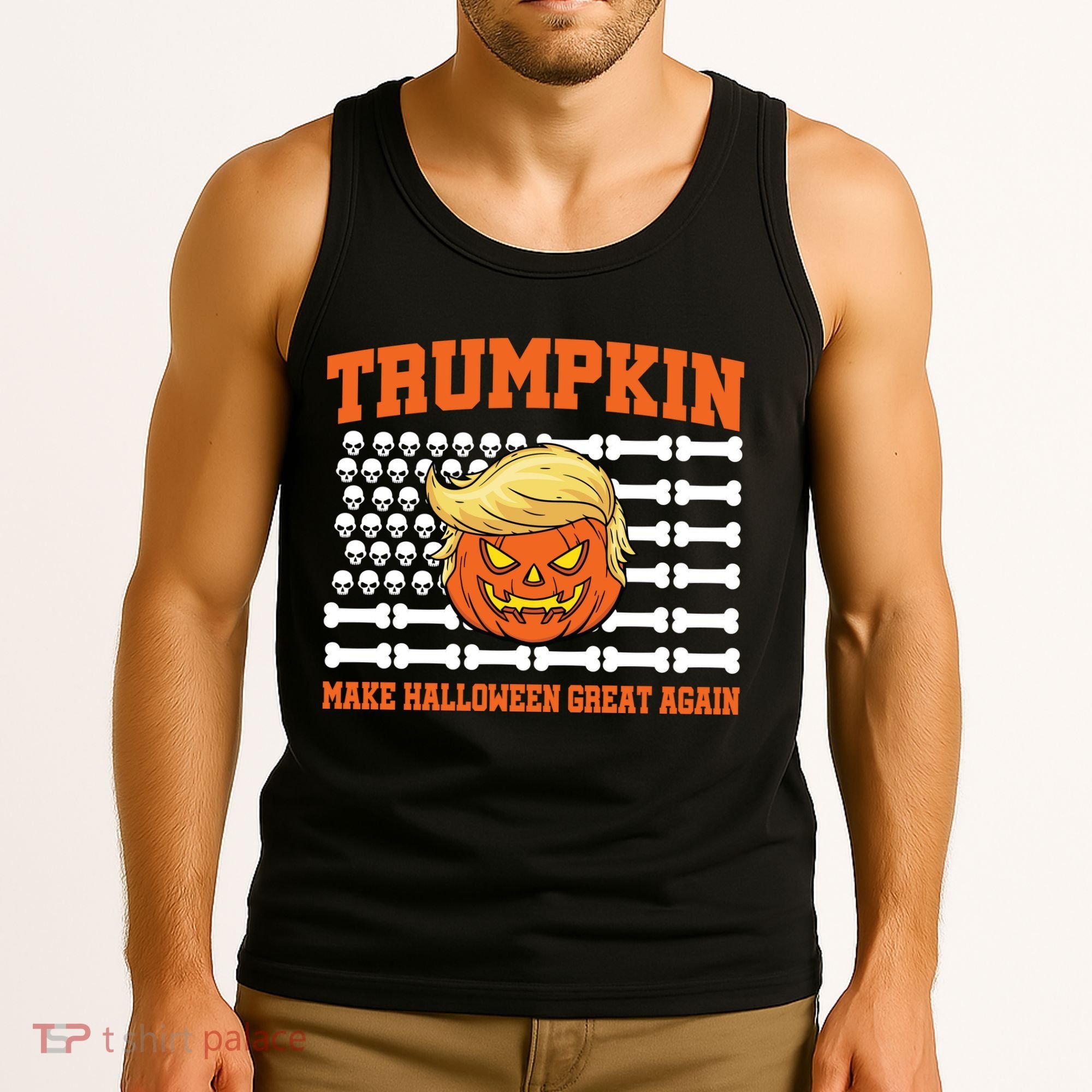 Trumpkin Make Halloween Great Again Skull Bone Flag Tank Top