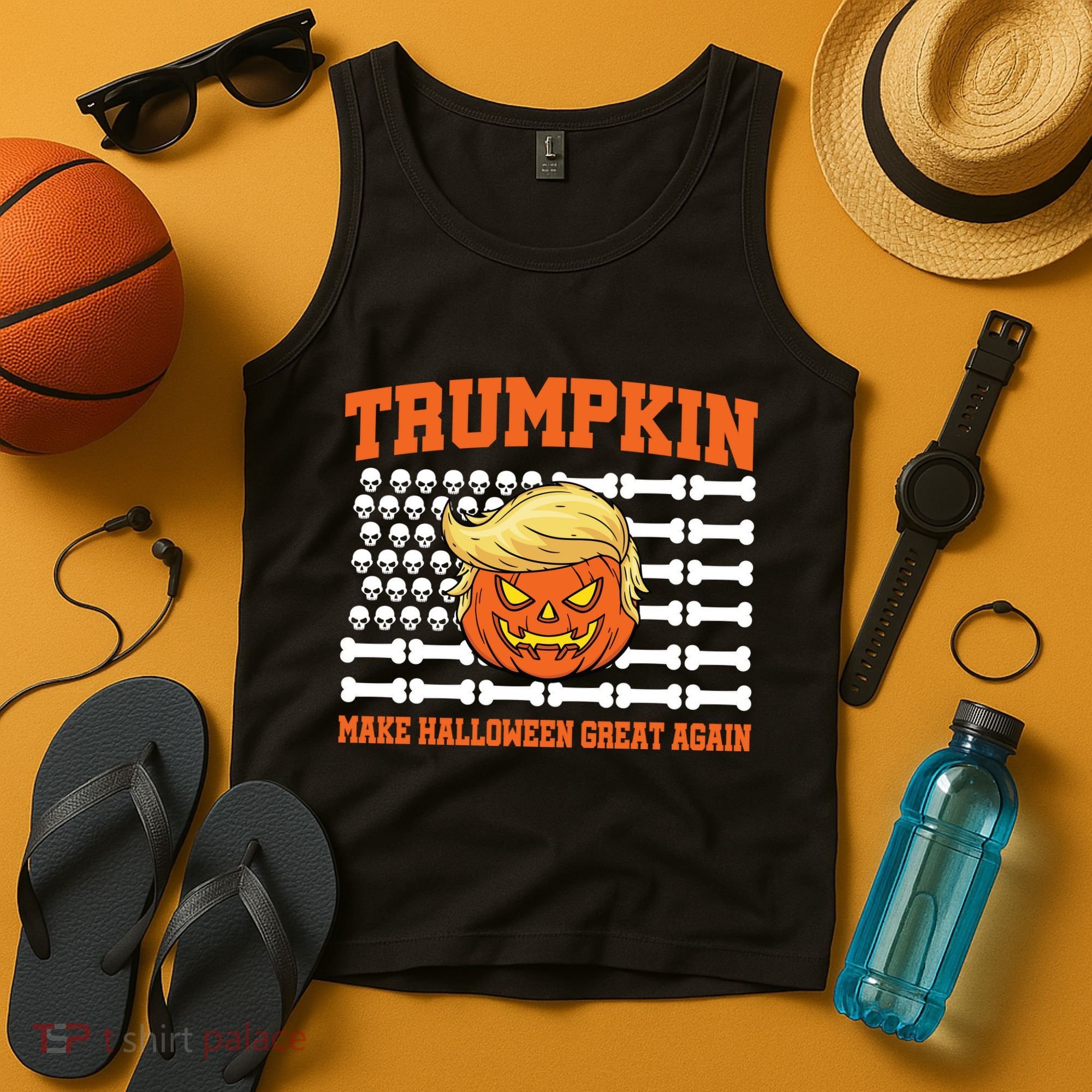 Trumpkin Make Halloween Great Again Skull Bone Flag Tank Top