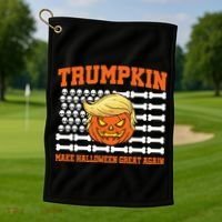 Trumpkin Make Halloween Great Again Skull Bone Flag Golf Towel thumb 1