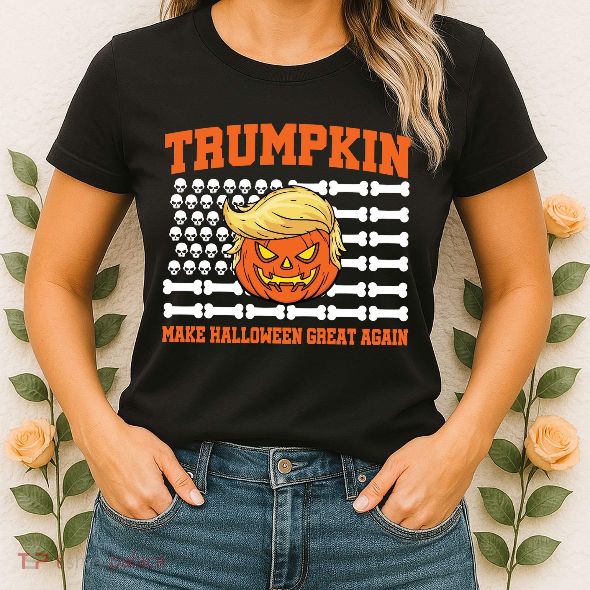 Trumpkin Make Halloween Great Again Skull Bone Flag Women's T-Shirt