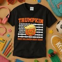 Trumpkin Make Halloween Great Again Skull Bone Flag Kids T-Shirt thumb 3