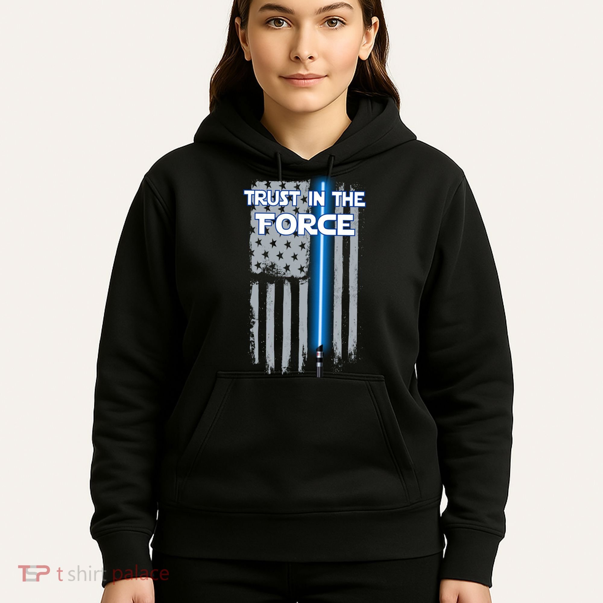 Trust In The Force American Blue Lightsaber Police Flag Hoodie