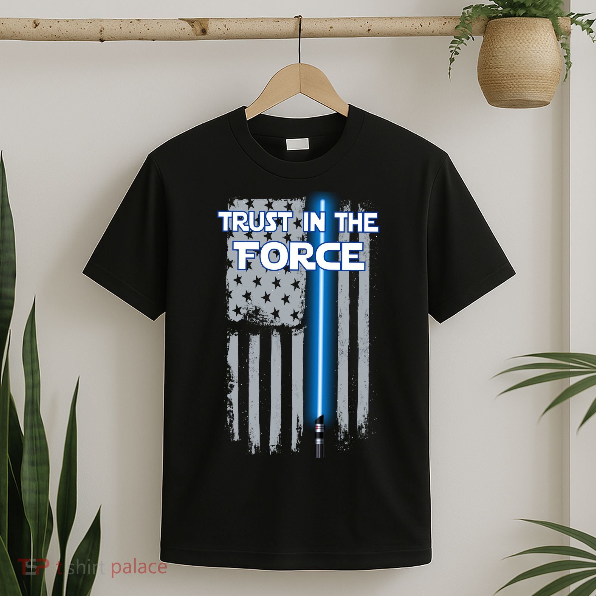 Trust In The Force American Blue Lightsaber Police Flag T-Shirt