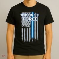 Trust In The Force American Blue Lightsaber Police Flag T-Shirt thumb 3