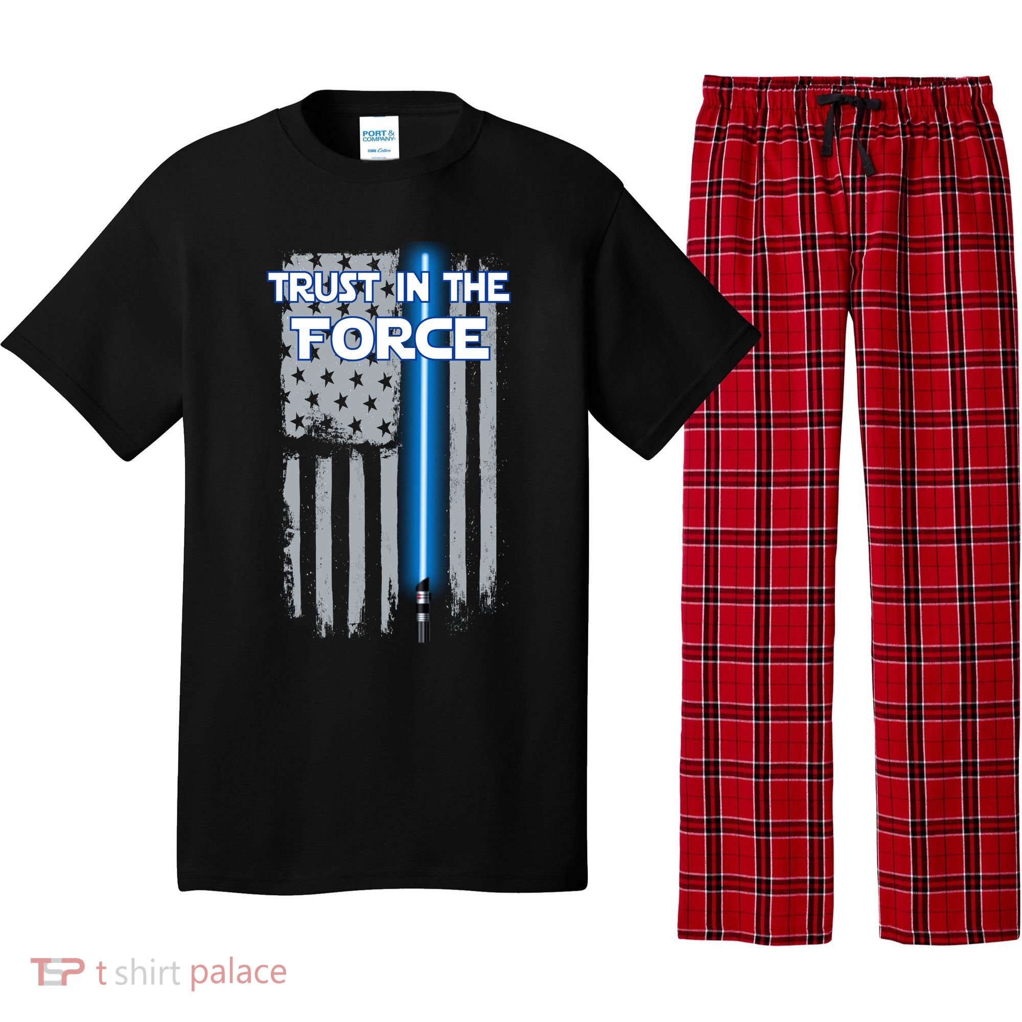 Trust In The Force American Blue Lightsaber Police Flag Pajama Set