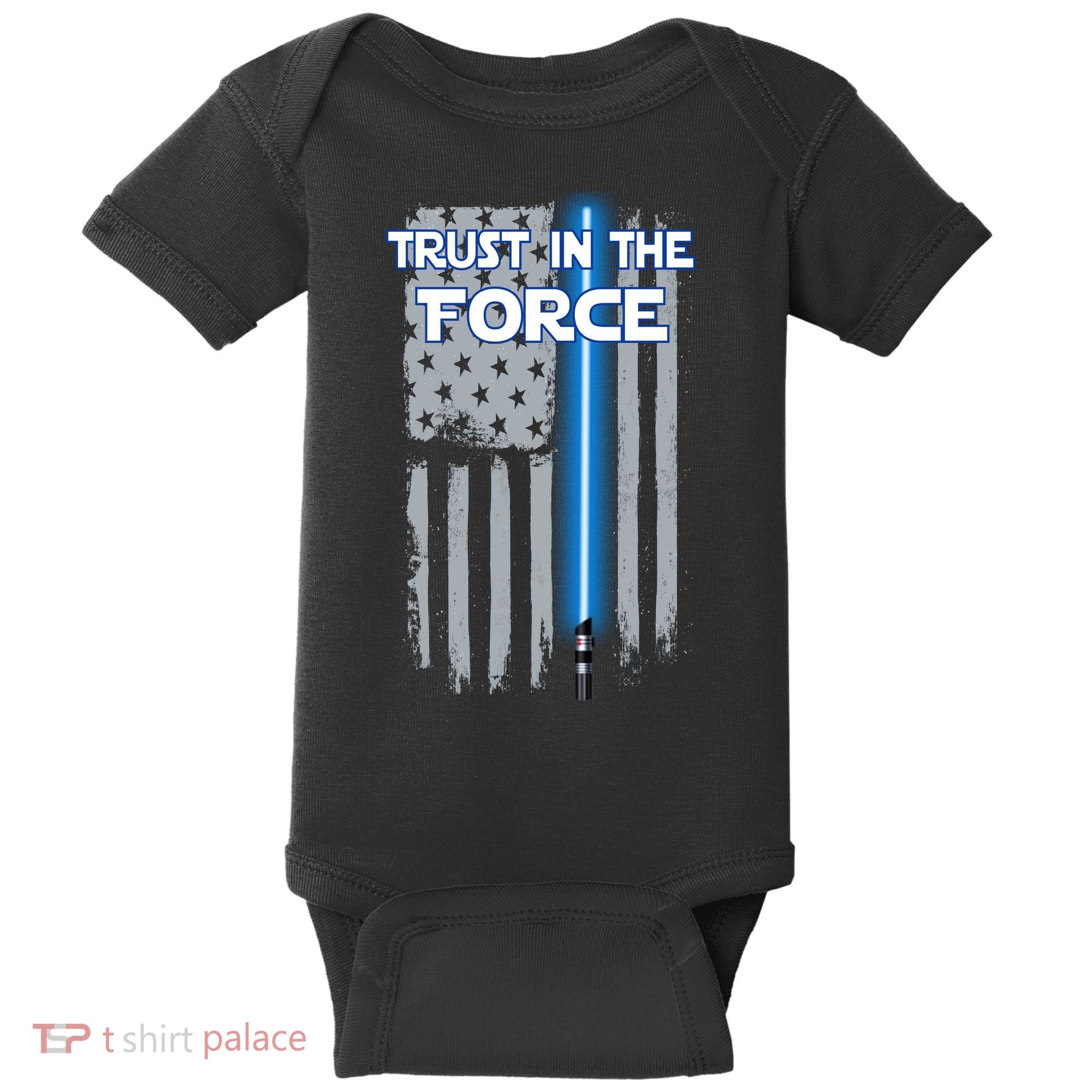 Trust In The Force American Blue Lightsaber Police Flag Baby Bodysuit