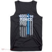 Trust In The Force American Blue Lightsaber Police Flag Tank Top thumb 0