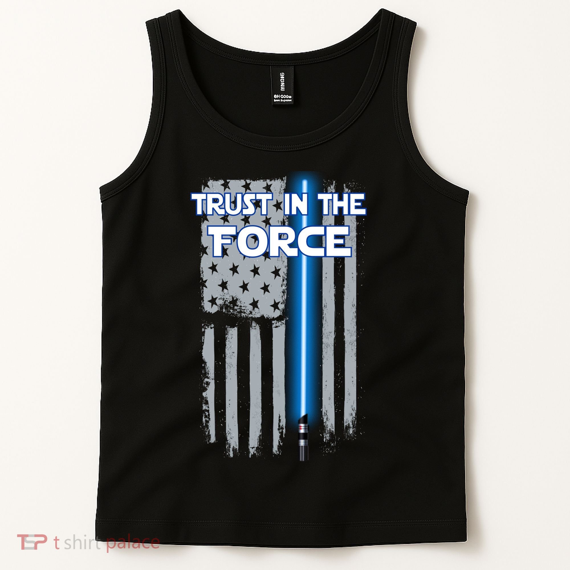 Trust In The Force American Blue Lightsaber Police Flag Tank Top