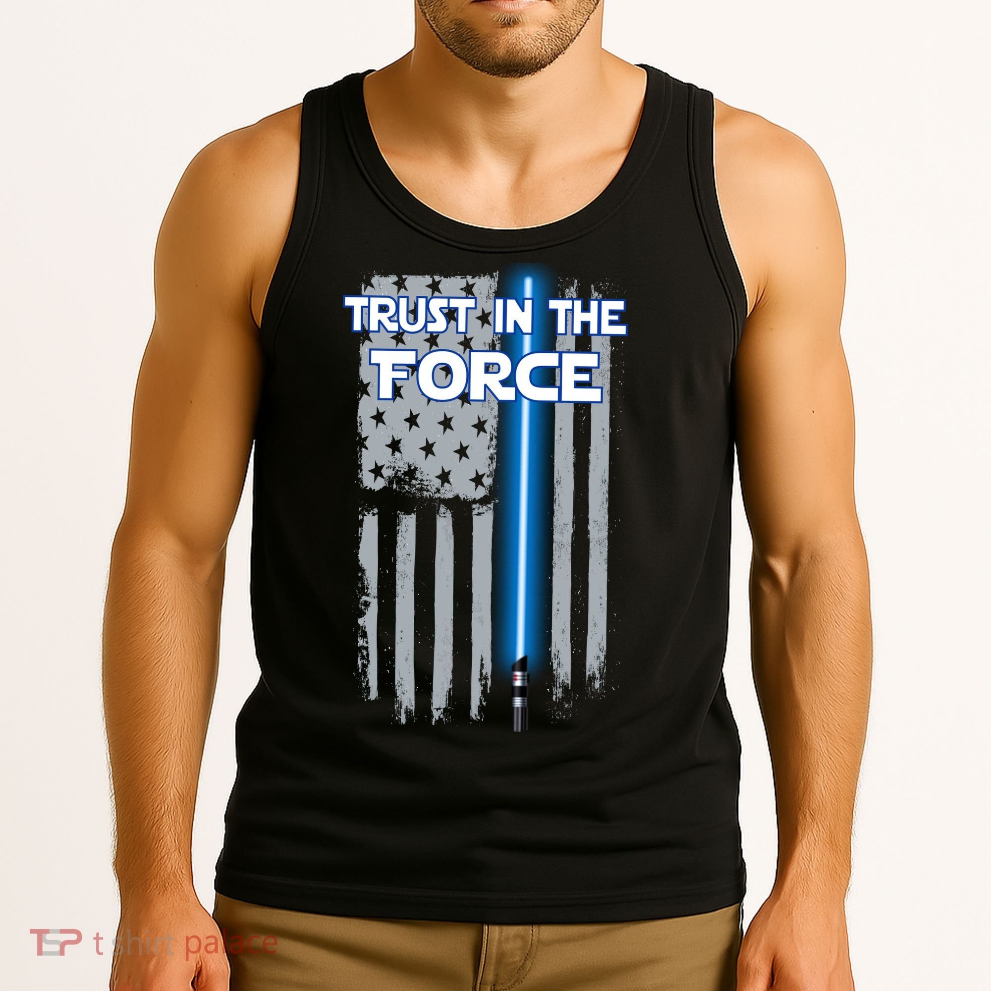 Trust In The Force American Blue Lightsaber Police Flag Tank Top