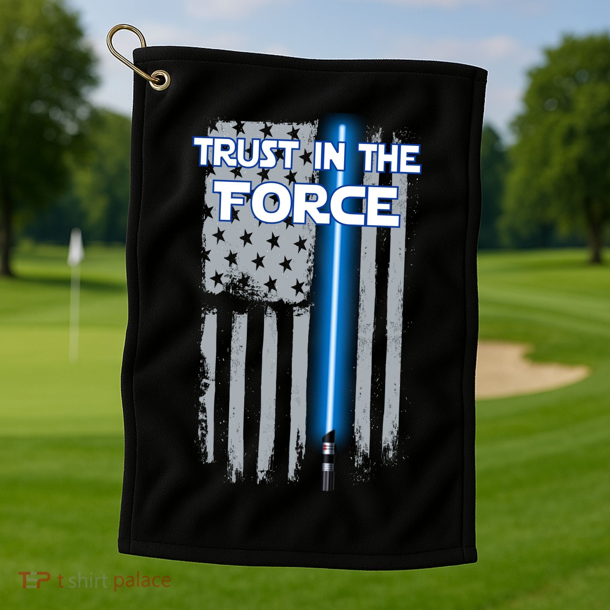 Trust In The Force American Blue Lightsaber Police Flag Golf Towel
