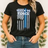 Trust In The Force American Blue Lightsaber Police Flag Women's T-Shirt thumb 2