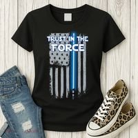 Trust In The Force American Blue Lightsaber Police Flag Women's T-Shirt thumb 3