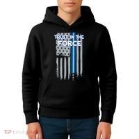 Trust In The Force American Blue Lightsaber Police Flag Kids Hoodie thumb 4