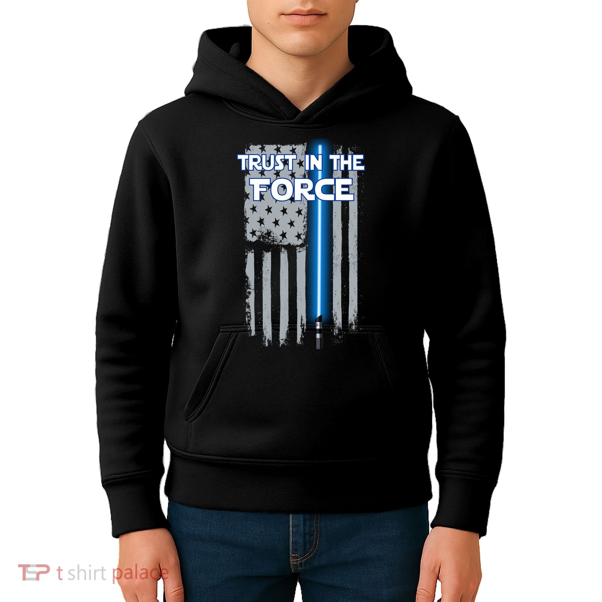Trust In The Force American Blue Lightsaber Police Flag Kids Hoodie