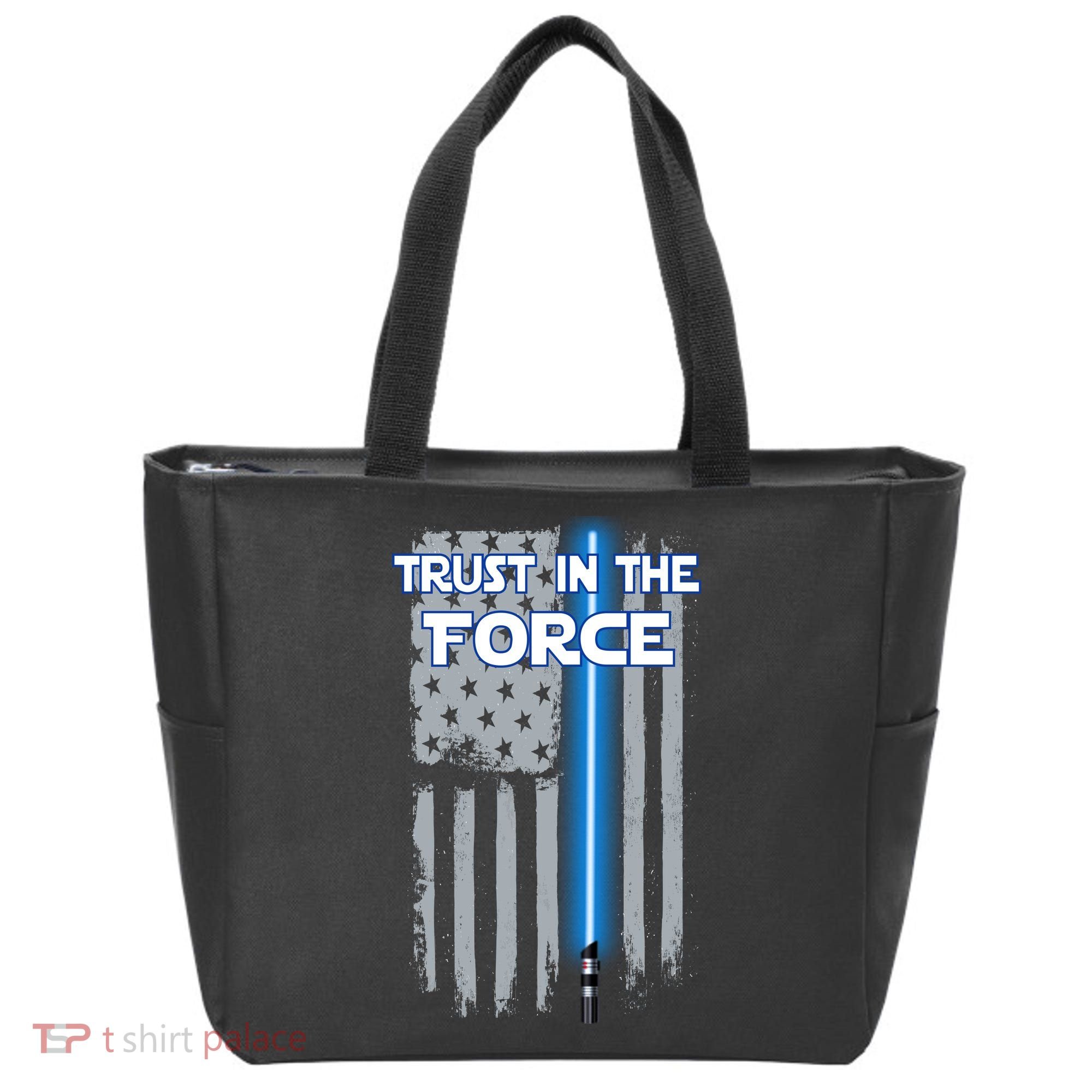 Trust In The Force American Blue Lightsaber Police Flag Tote Bag